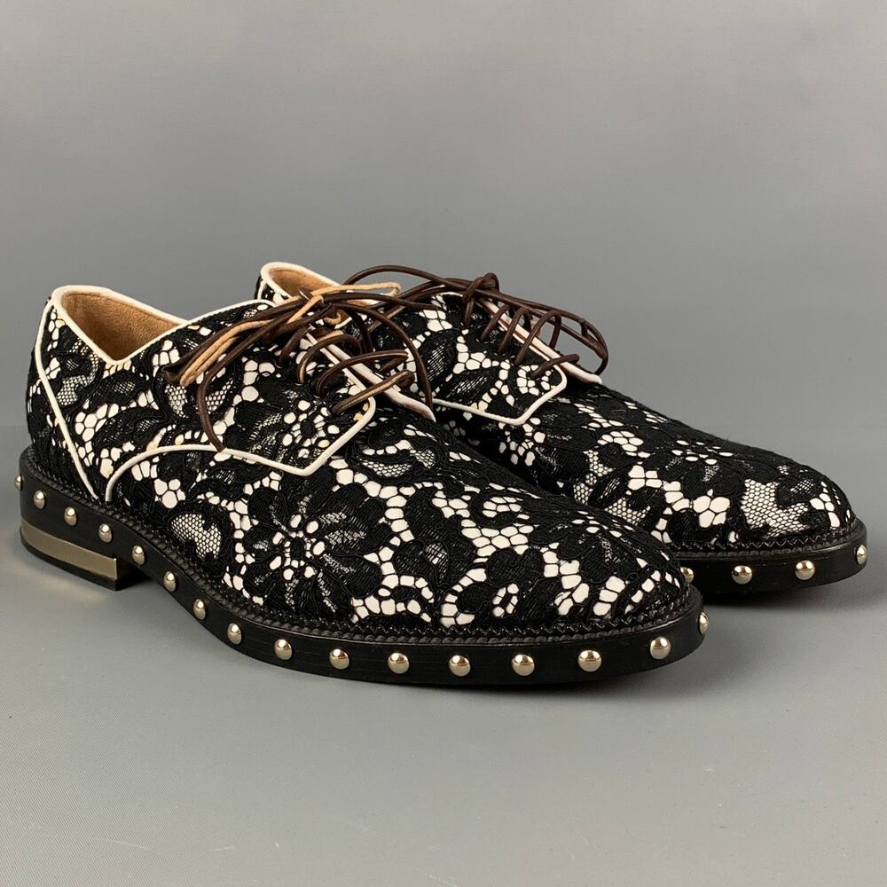 GIVENCHY Size 6.5 Black White Floral Lace Leather Shoes - Picture 2 of 7
